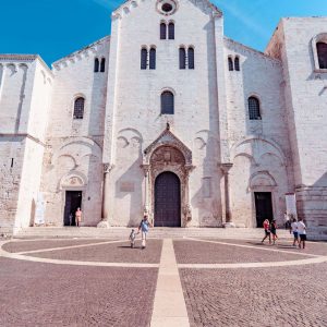 The facade of the Basilica of Saint Nicholas in the old town of Bari city.