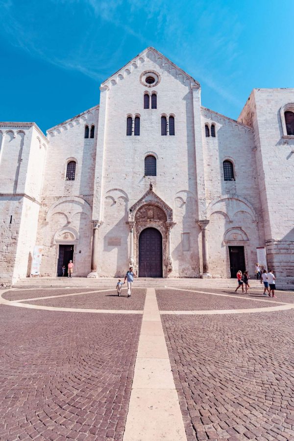The facade of the Basilica of Saint Nicholas in the old town of Bari city.
