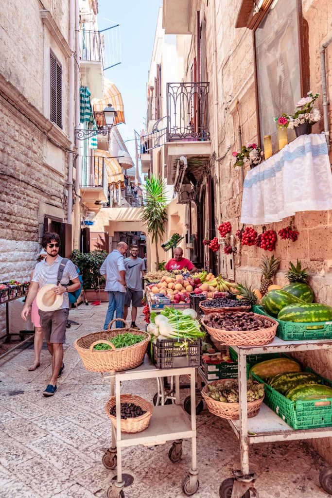 A greengrocer in the old town of Bari city.