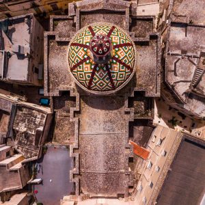 the church of grottaglie ceramic district from above by a drone shot