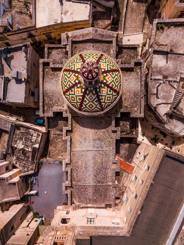 the church of grottaglie ceramic district from above by a drone shot